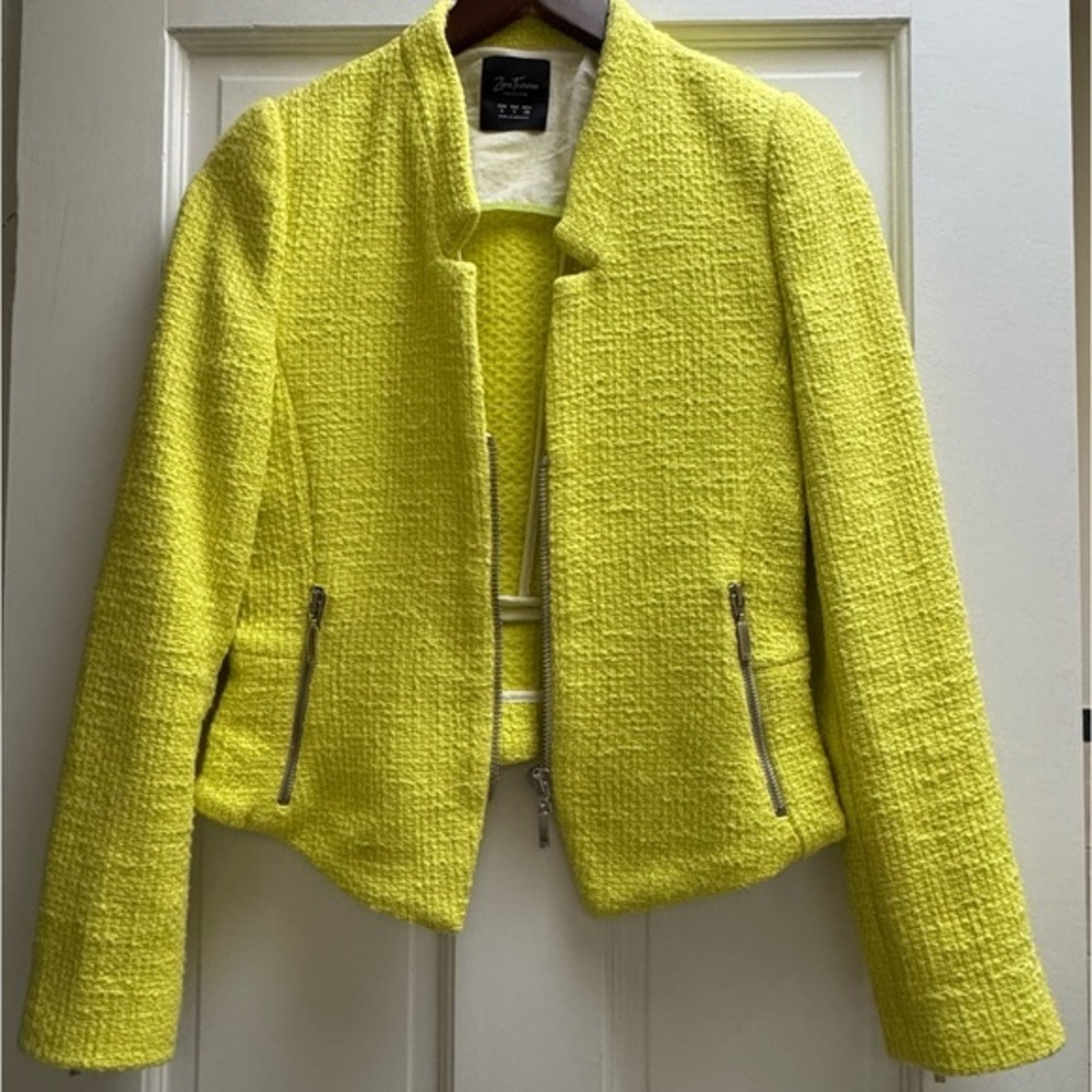 Zara Trafaluc Tweed Neon Lime Blazer